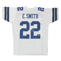 Emmitt Smith of the Cowboys Autographed Custom White #22 Jersey Beckett