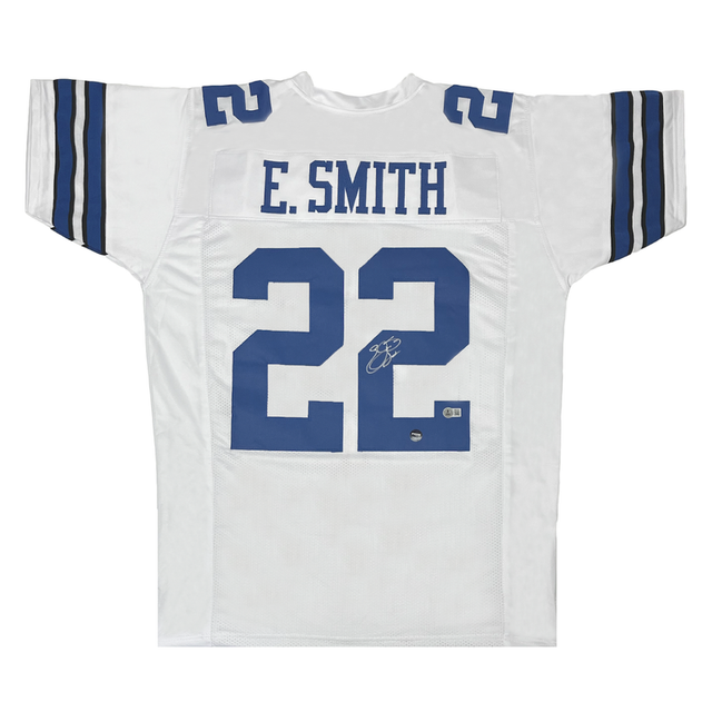 Emmitt Smith of the Cowboys Autographed Custom White #22 Jersey Beckett