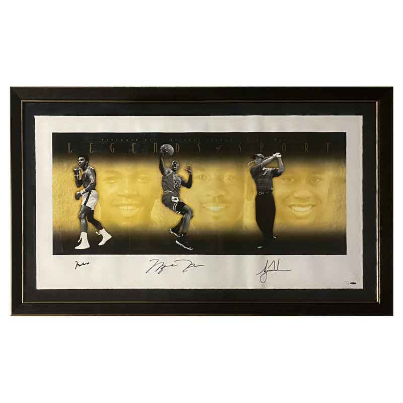 Jordan, Woods and Muhammad Ali Autographed Legends of Sport Litho UDA LE 500