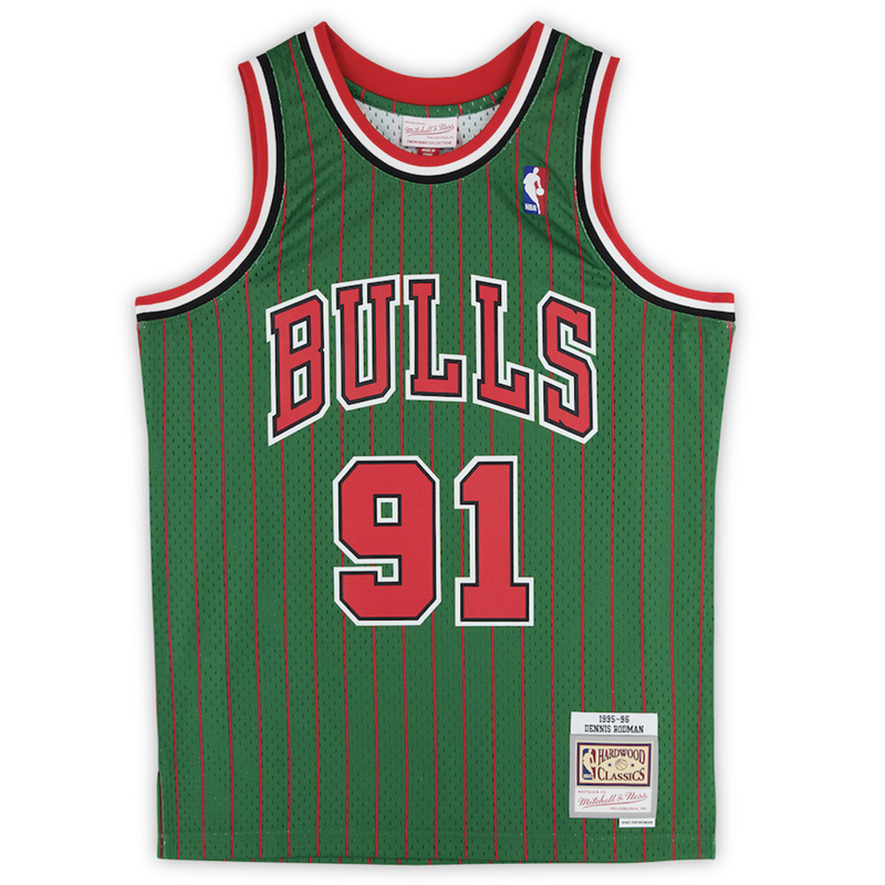Dennis Rodman Autographed Chicago Bulls "5x Champ" Green Pinstripe Authentic Jersey Fanatics
