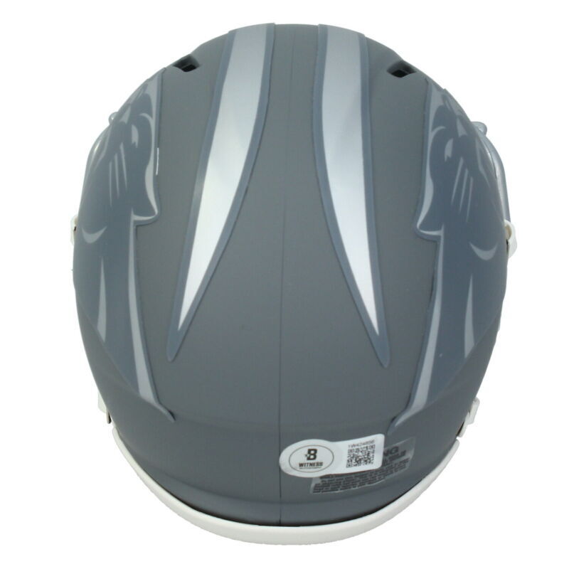 Julius Peppers Autographed ( In Silver) Panthers Slate Mini Speed Helmet Beckett