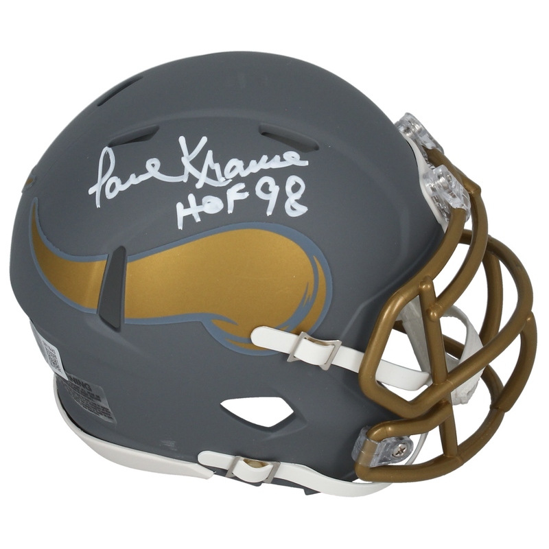 Paul Krause Autographed Vikings "HOF 98" Slate Mini Helmet Beckett