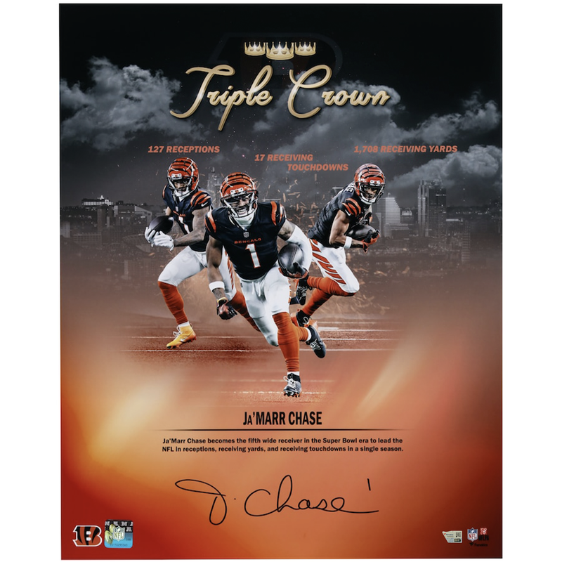 Ja'Marr Chase Autographed Cincinnati Bengals Triple Crown 16" x 20" Photo Fanatics