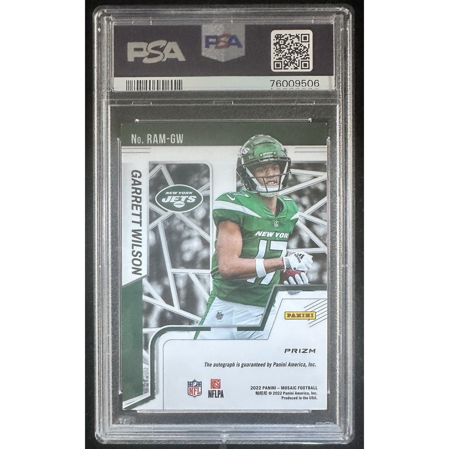 2022 Panini Mosaic - Rookie Autographs Mosaic Garrett Wilson New York Jets #RAM-GW PSA Good 2