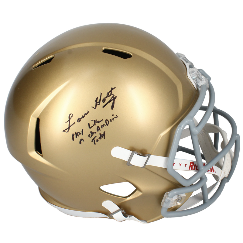 Lou Holtz Autographed Notre Dame "Play Like A Champion" Full Size Helmet Fanatics