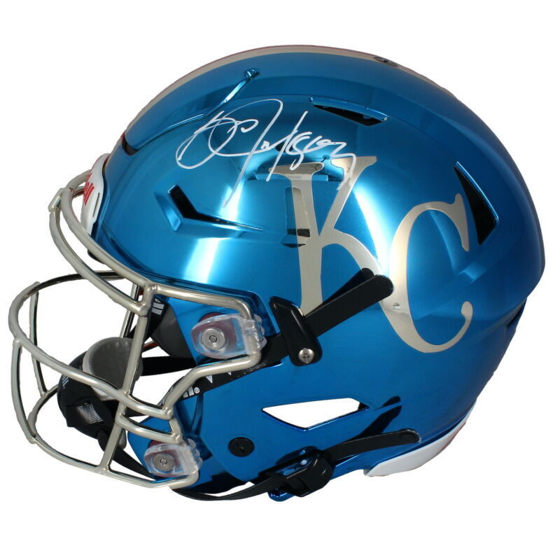 Patrick Mahomes / Bo Jackson Kansas City Chiefs / Kansas City Royals Autographed Chromed Speed Flex Helmet Beckett