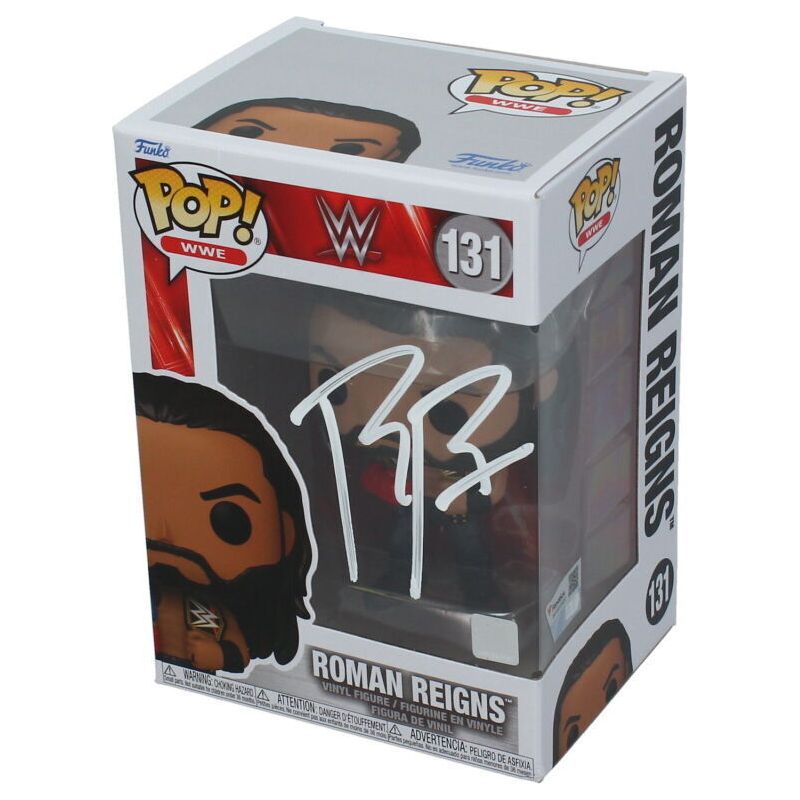 Roman Reigns Autographed WWE #131 Funko Pop! Figurine with Titles Fanatics