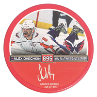 Alexander Ovechkin Autographed Washington Capitals 895th Goal Red Hockey Puck LE 895 Fanatics