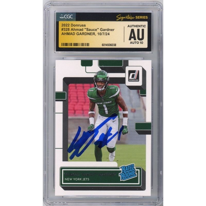 Ahmad Sauce Gardner Autographed 2022 Panini Donruss RC Card #328 Jets CGC AU 10