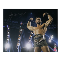 Austin Theory Autographed WWE Flexing with Title 16" x 20" Photograph Fanatics