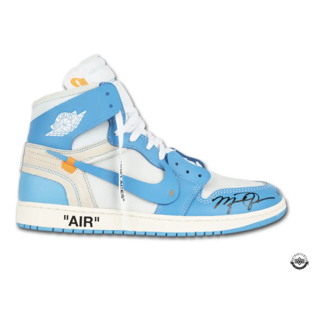 Michael Jordan Autographed Nike 1 Retro High Off-White 'UNC' Shoes UDA LE 10