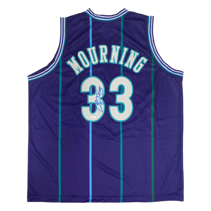 Alonzo Mourning Autographed Custom Charlotte Hornets #33 Purple Jersey JSA Witnessed