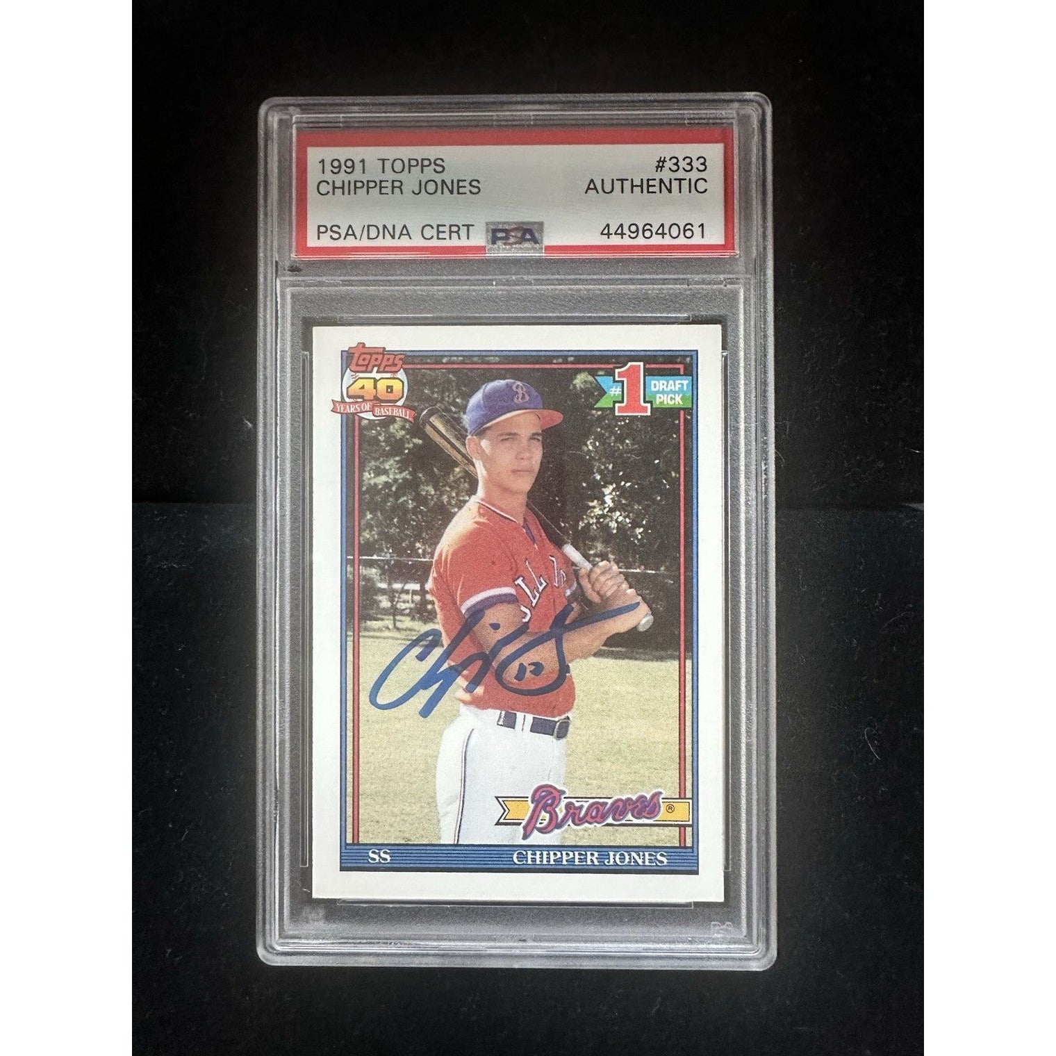 CHIPPER JONES AUTOGRAPHED 1991 TOPPS ROOKIE CARD #333 ATLANTA BRAVES PSA AUTHENTIC