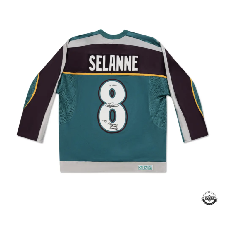 Teemu Selanne Autographed/Inscr Vintage Throwback Mighty Ducks 1998 Jersey UDA LE 25