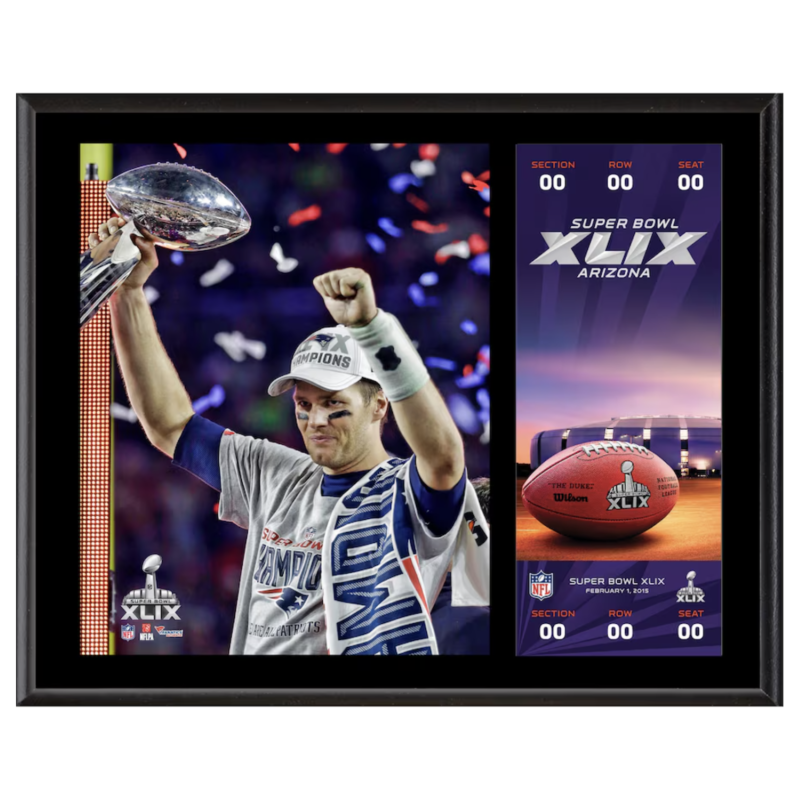 Tom Brady Patriots 12" x 15" SB XLIX Sublimated Plaque w/Replica Ticket