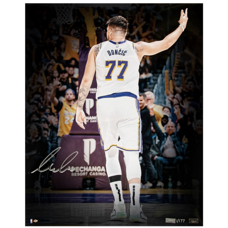 Luka Doncic Autographed Los Angeles Lakers "Three" 16" x 20" Photo LE 177 Panini