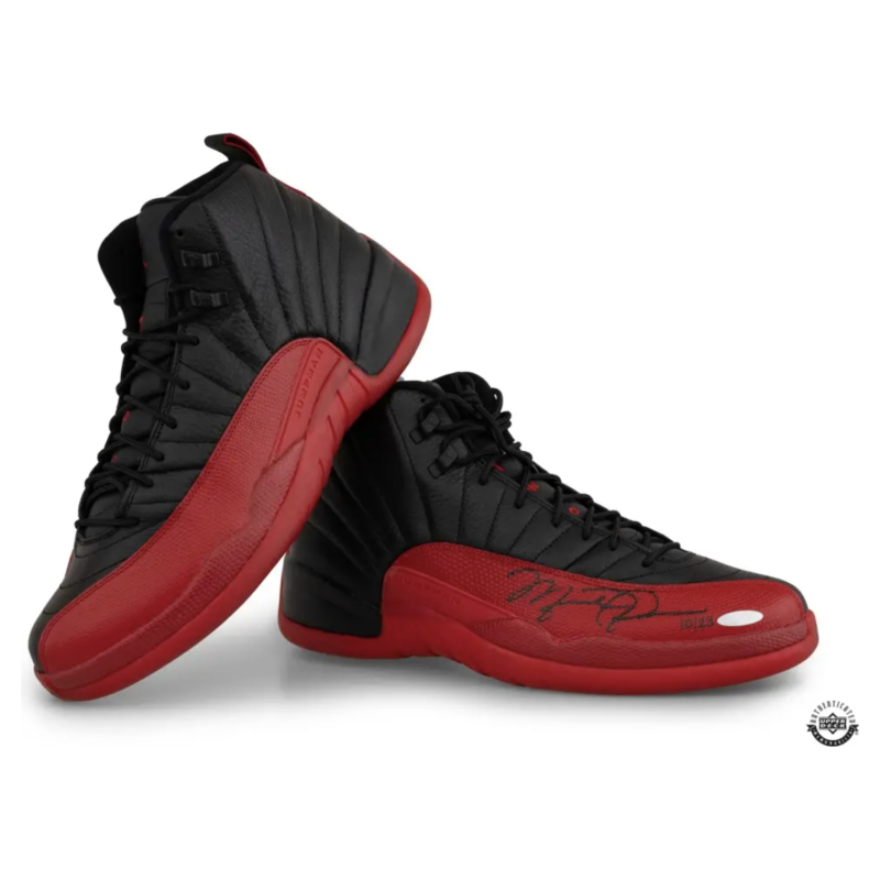 Michael Jordan Autographed Chicago Bulls Nike Air Jordan 12 Retro Flu Game Shoes UDA LE 23