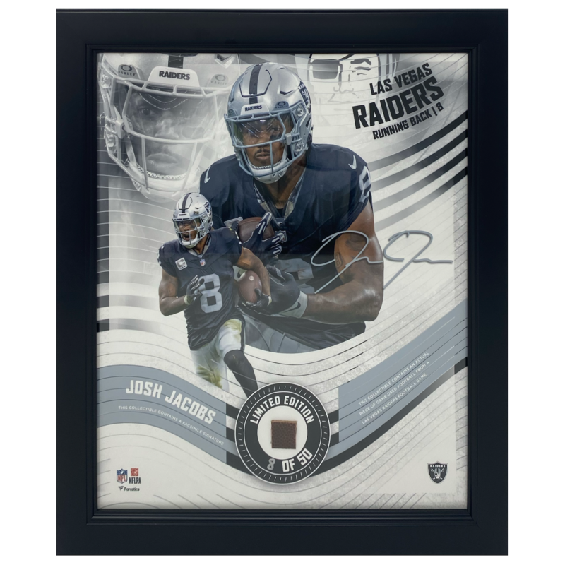 Josh Jacobs Raiders Framed 15" x 17" Game Used Football Collage LE 8/50