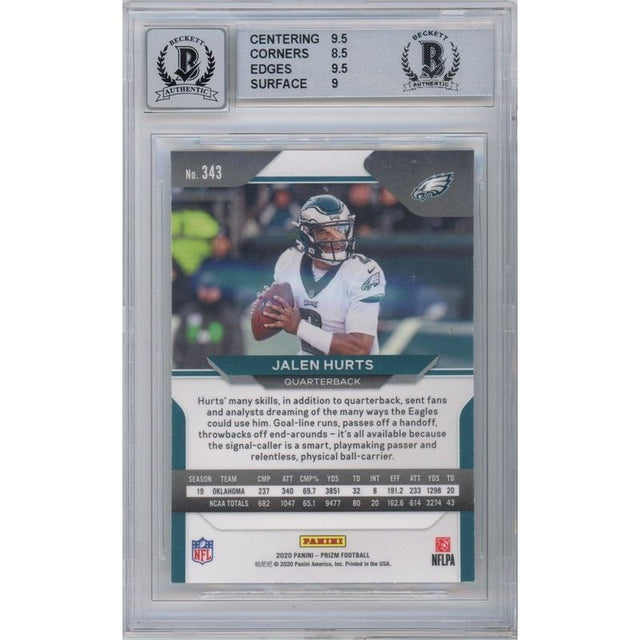 Jalen Hurts Autographed Philadelphia Eagles 2020 Panini Prizm RC Card #343A Eagles BAS 9 Mint