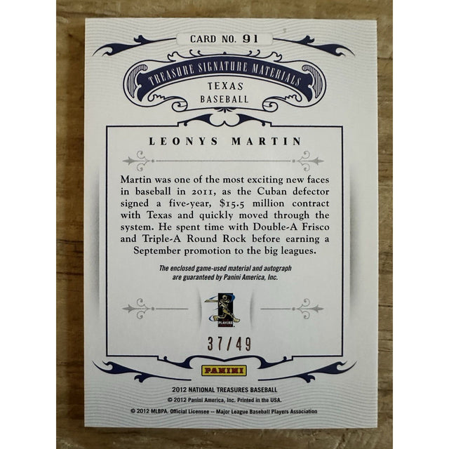 2012 Panini National Treasures 37/49 Leonys Martin #91 Texas Rangers Rookie Auto RC