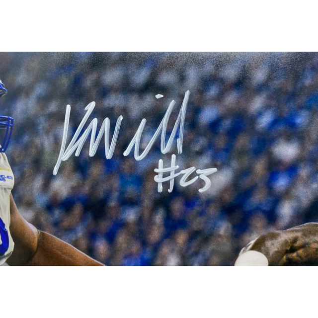 Kyren Williams Autographed (In White) Rams "Stiff Arm" 16" x 20" Photo Beckett