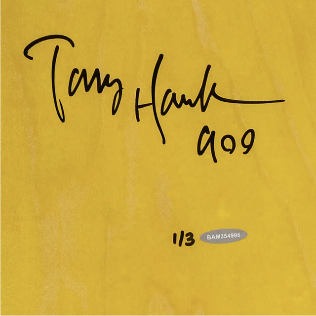 Tony Hawk Autographed/Insc Birdhouse Falcon 1 Yellow Skateboard Deck UDA LE 3