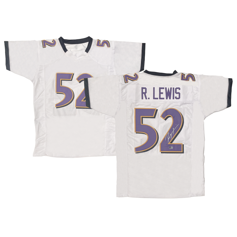 Ray Lewis of the Baltimore Ravens Autographed Custom White Jersey Beckett