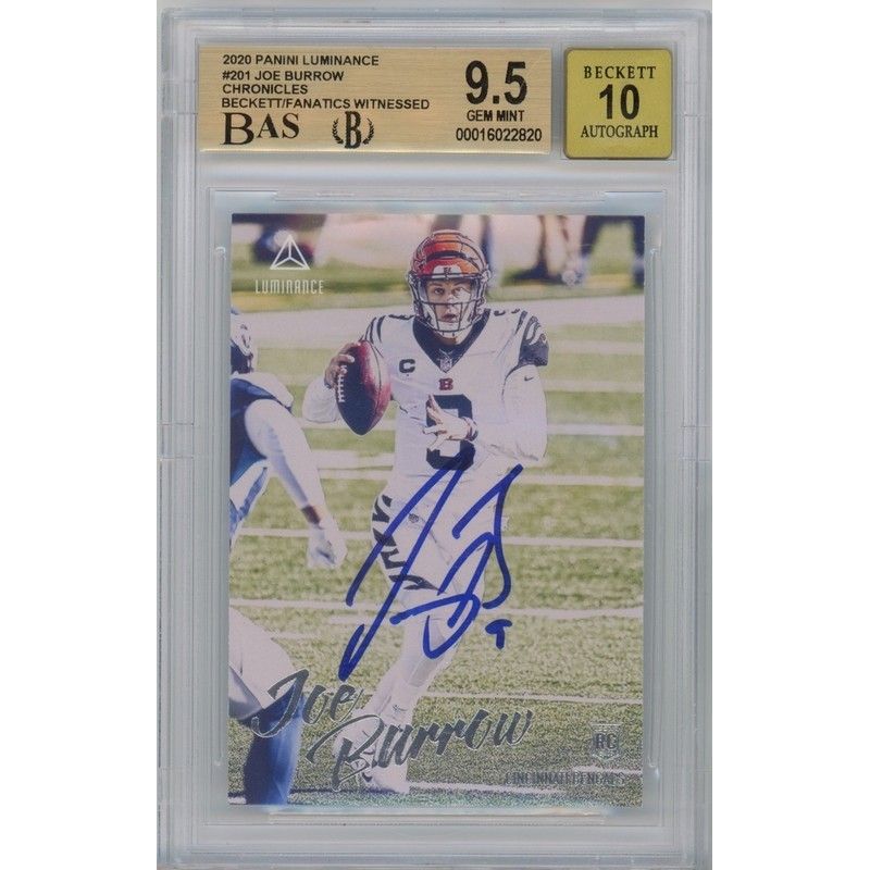 Joe Burrow Autographed Cincinnati Bengals 2020 Panini Luminance RC Card #201 Bengals BAS 9.5