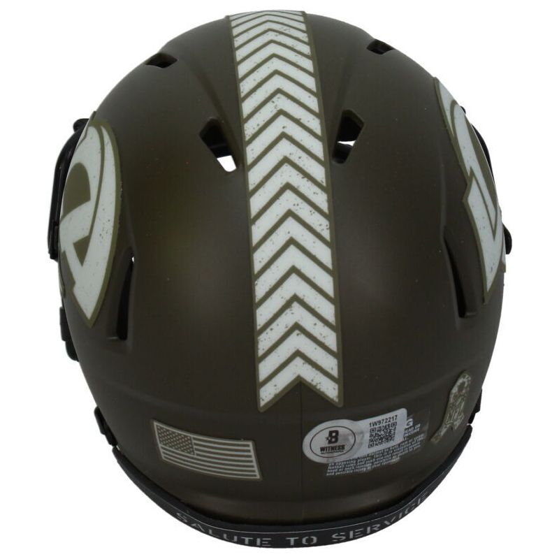 Marshall Faulk Autographed Rams Salute to Service Mini Speed Helmet Beckett