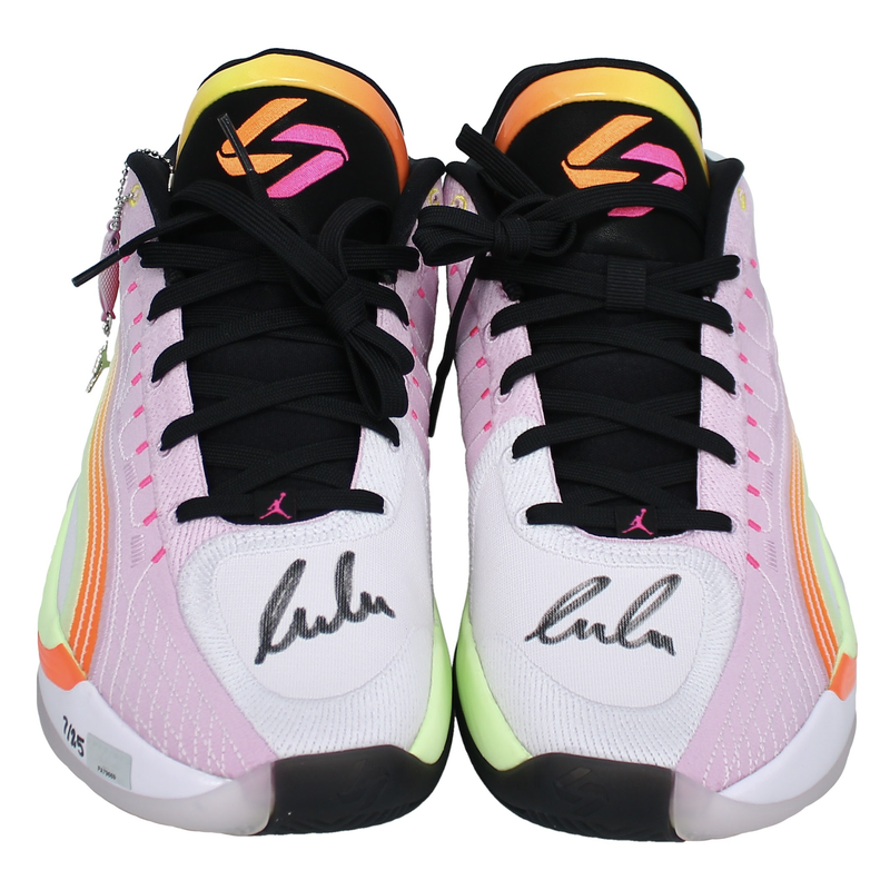 Luka Doncic Autographed Jordan Brand Luka 4 "Gone Fishing" Shoes Panini LE 25