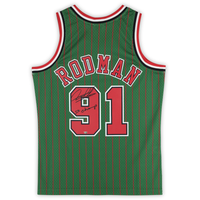 Dennis Rodman Autographed Chicago Bulls "5x Champ" Green Pinstripe Authentic Jersey Fanatics