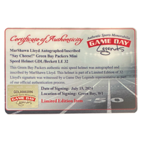 MarShawn Lloyd Autographed "Say Cheese" Packers Mini Helmet Beckett GDL LE 32/32