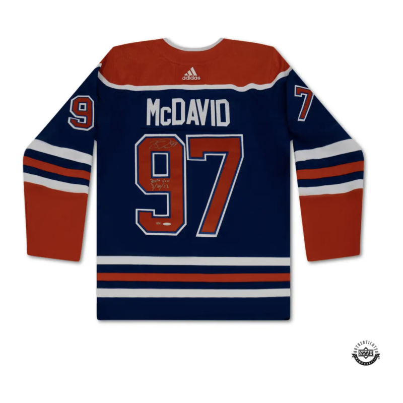 Connor McDavid Autographed & Insc. Edmonton Oilers "300th Goal" Blue Jersey UDA