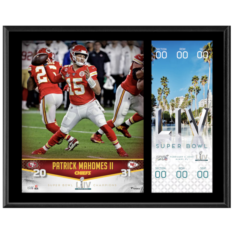 Patrick Mahomes Chiefs 12" x 15" SB LIV Sublimated Plaque w/Replica Ticket