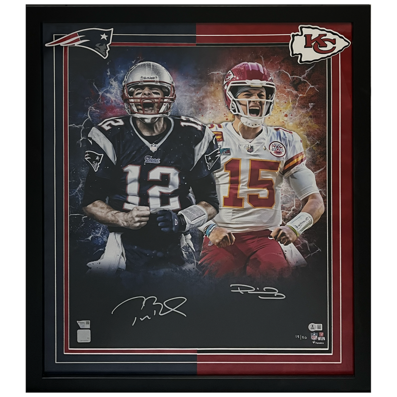 Tom Brady & Patrick Mahomes Autographed New England Patriots/Kansas City Chiefs 20 x 24 Photo Fanatics and Beckett LE 50