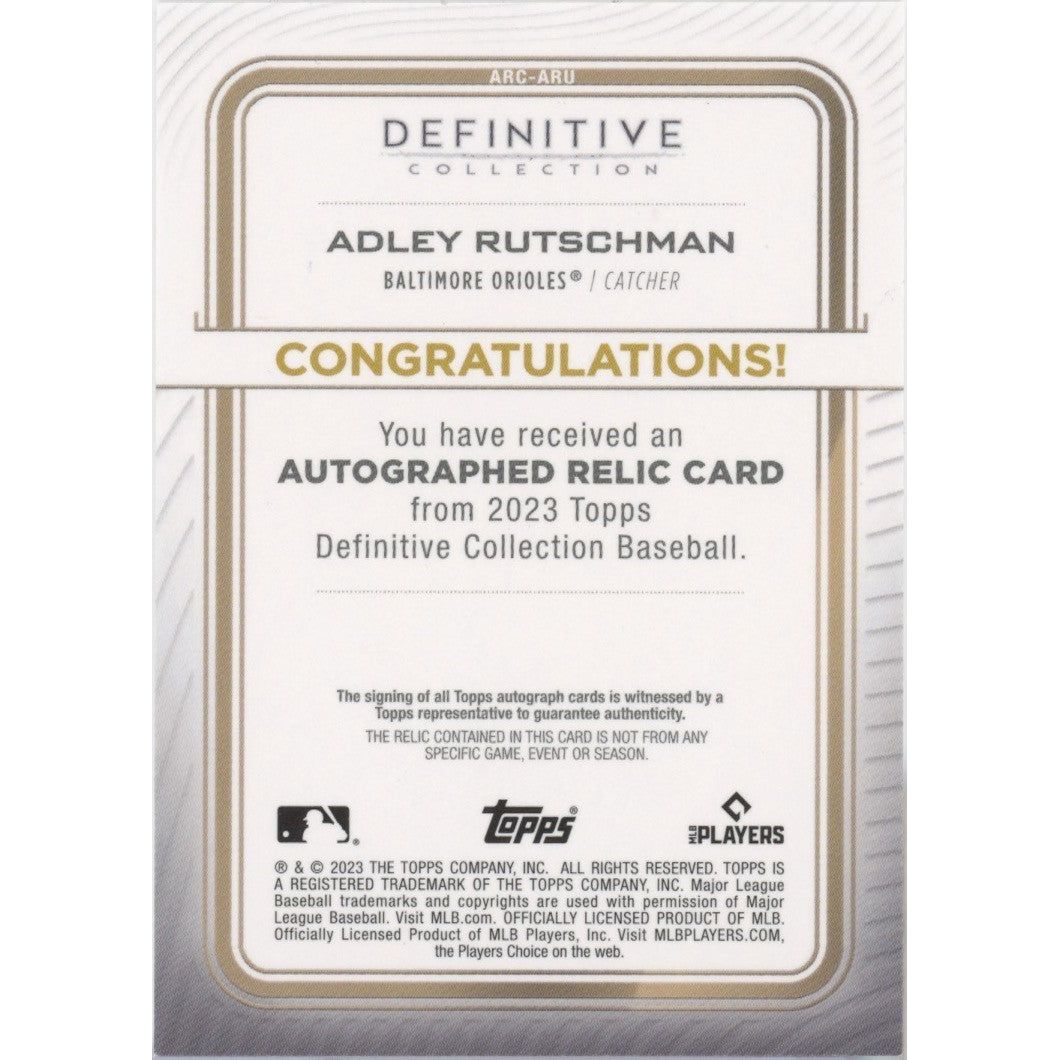 2023 Topps Definitive Collection Relic ADLEY RUTSCHMAN Baltimore Orioles Definitive RC Auto /50