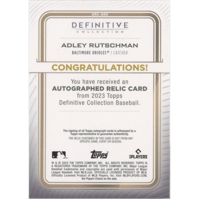 2023 Topps Definitive Collection Relic ADLEY RUTSCHMAN Baltimore Orioles Definitive RC Auto /50