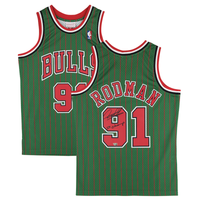 Dennis Rodman Autographed Chicago Bulls "5x Champ" Green Pinstripe Authentic Jersey Fanatics