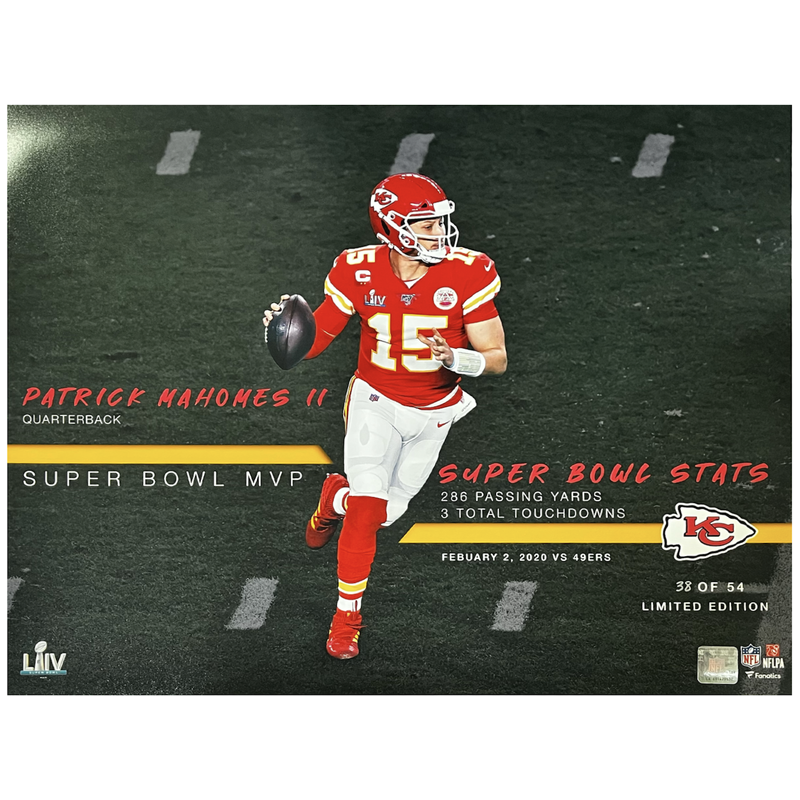 Patrick Mahomes Unsigned Chiefs Super Bowl 54 Stat 16" x 20" Photograph LE 54