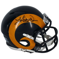 Kurt Warner Autographed Rams Throwback Mini Speed Helmet Beckett