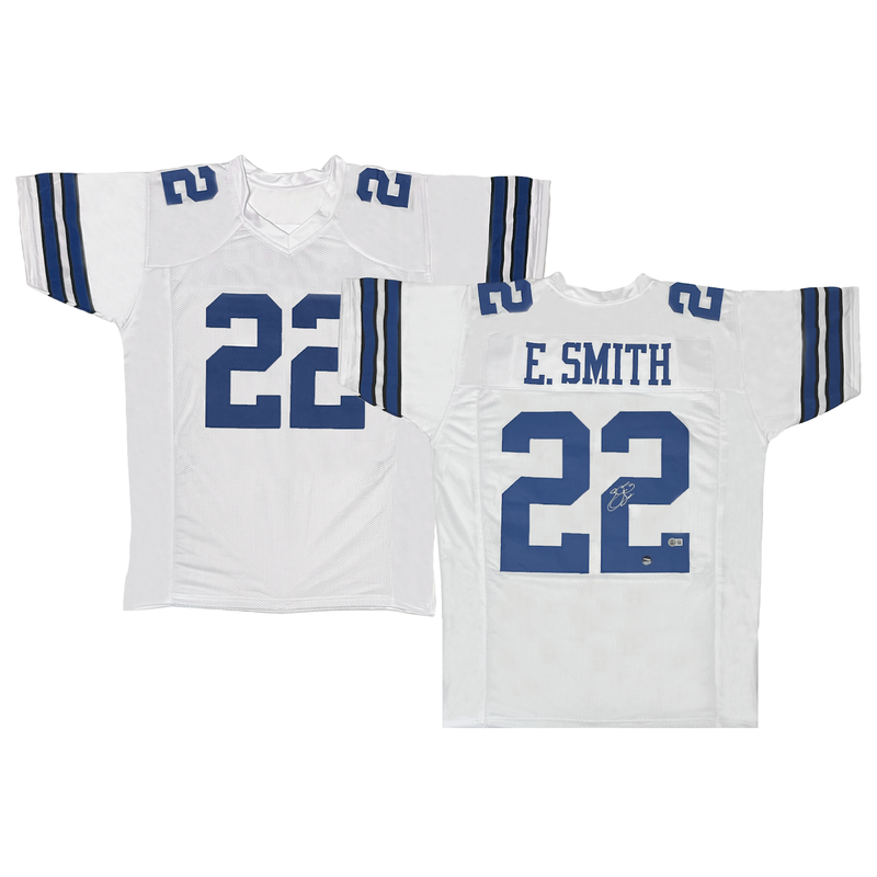 Emmitt Smith of the Cowboys Autographed Custom White #22 Jersey Beckett