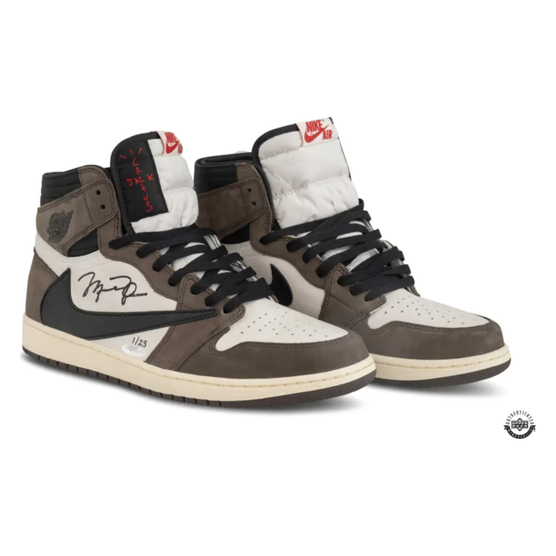 Michael Jordan Autographed Nike 1 'Travis Scott' Mocha Shoes UDA LE 23
