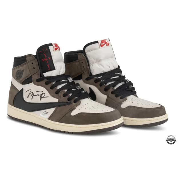 Michael Jordan Autographed Nike 1 'Travis Scott' Mocha Shoes UDA LE 23
