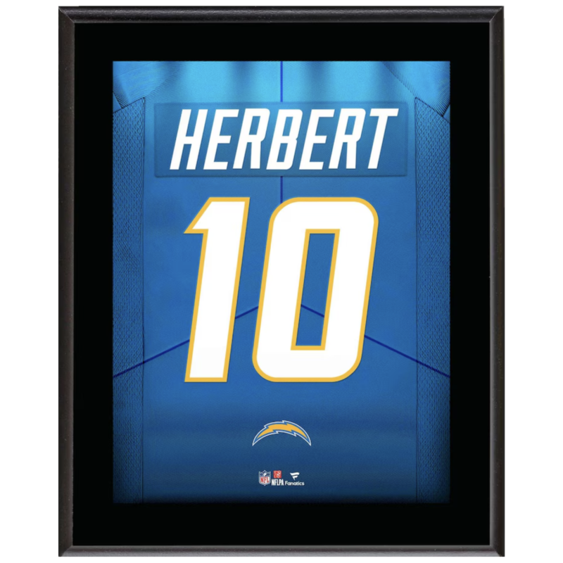 Justin Herbert Chargers 10.5" x 13" Jersey Style Number "10" Sublimated Plaque