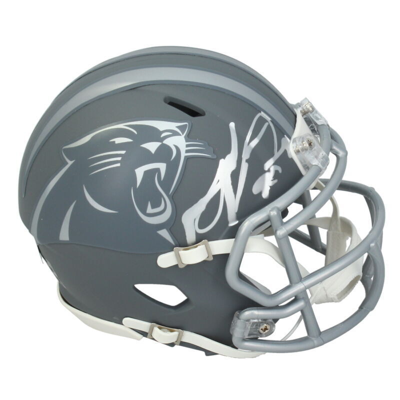 Julius Peppers Autographed ( In Silver) Panthers Slate Mini Speed Helmet Beckett