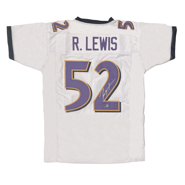Ray Lewis of the Baltimore Ravens Autographed Custom White Jersey Beckett