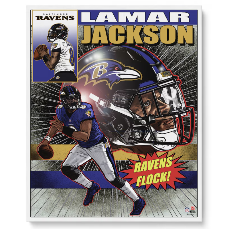 Lamar Jackson Ravens Unsigned 16" x 20" Artist Brian Kong Photo Print Fanatics