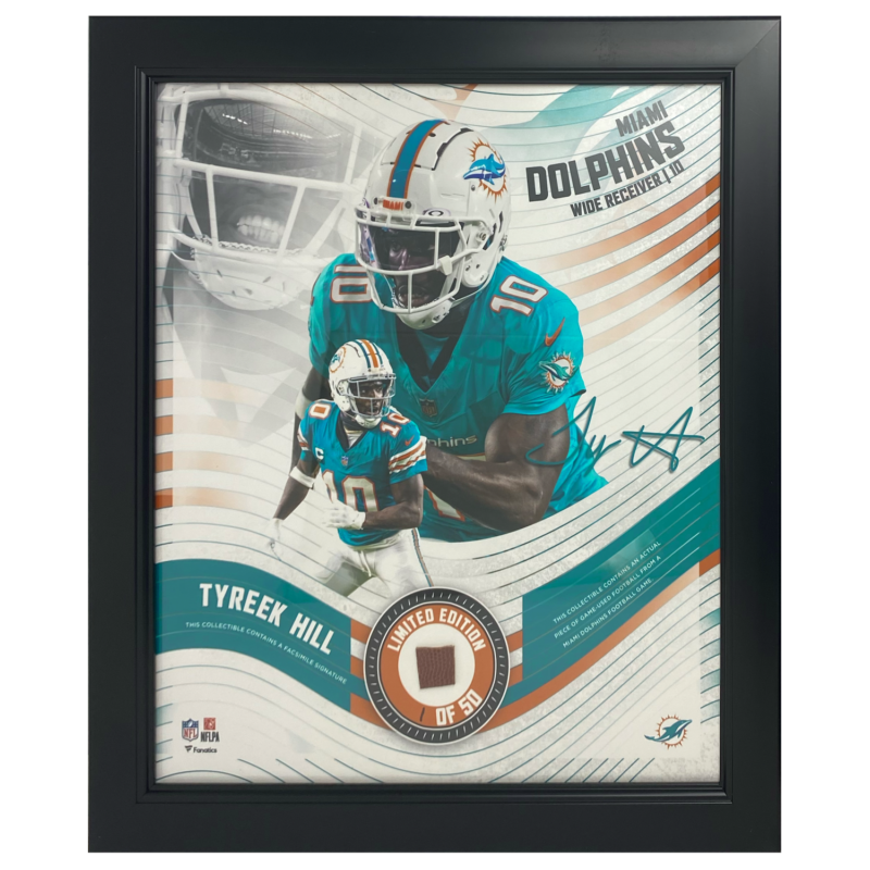 Tyreek Hill Miami Dolphins Framed 15 x 17 Game Used Football Collage LE 1/50