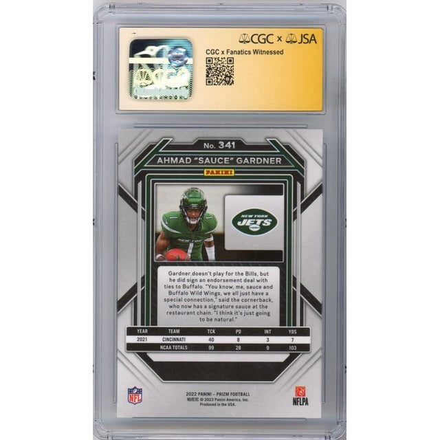 Ahmad Sauce Gardner Autographed 2022 Panini Prizm RC Card #341 Jets CGC AU 10