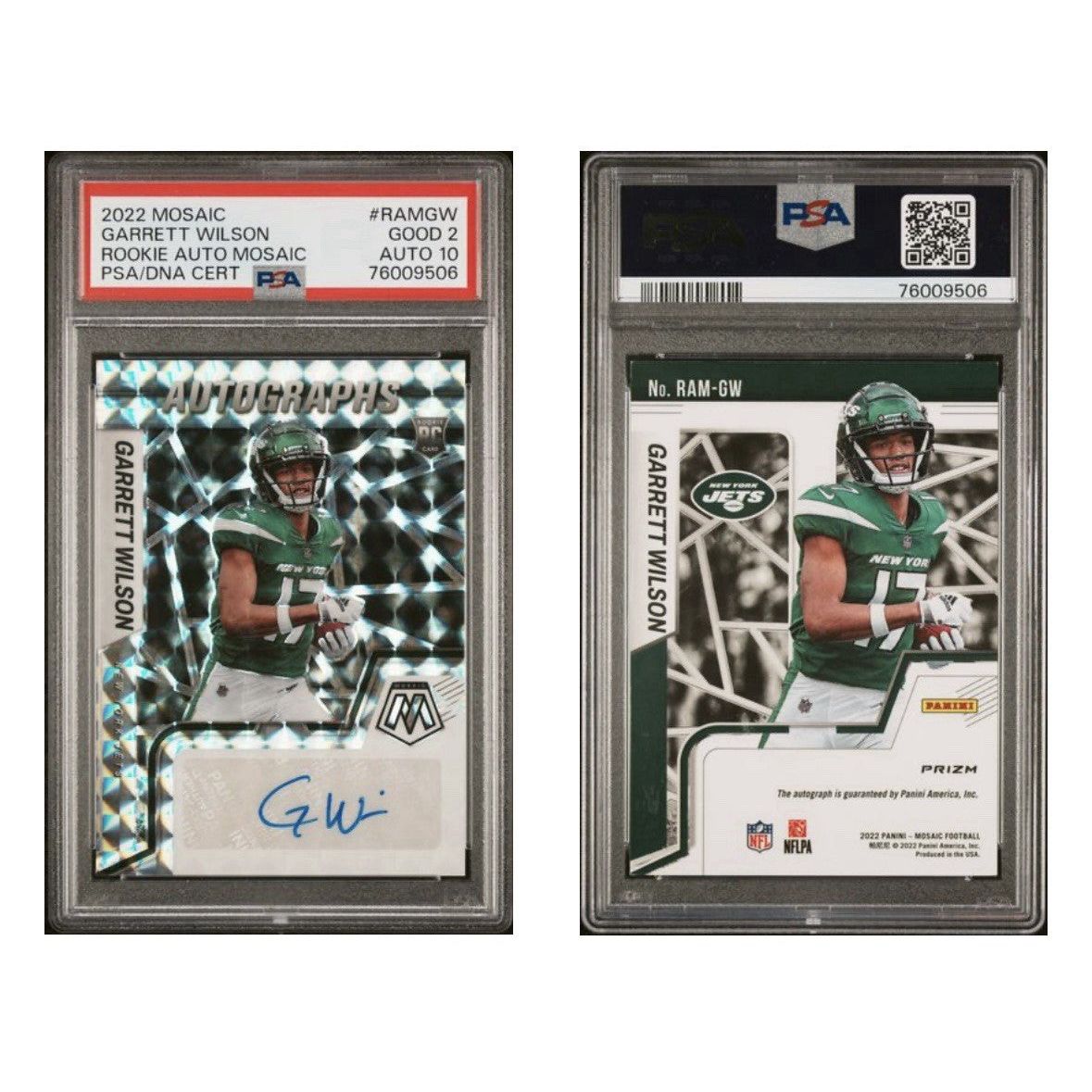 2022 Panini Mosaic - Rookie Autographs Mosaic Garrett Wilson New York Jets #RAM-GW PSA Good 2